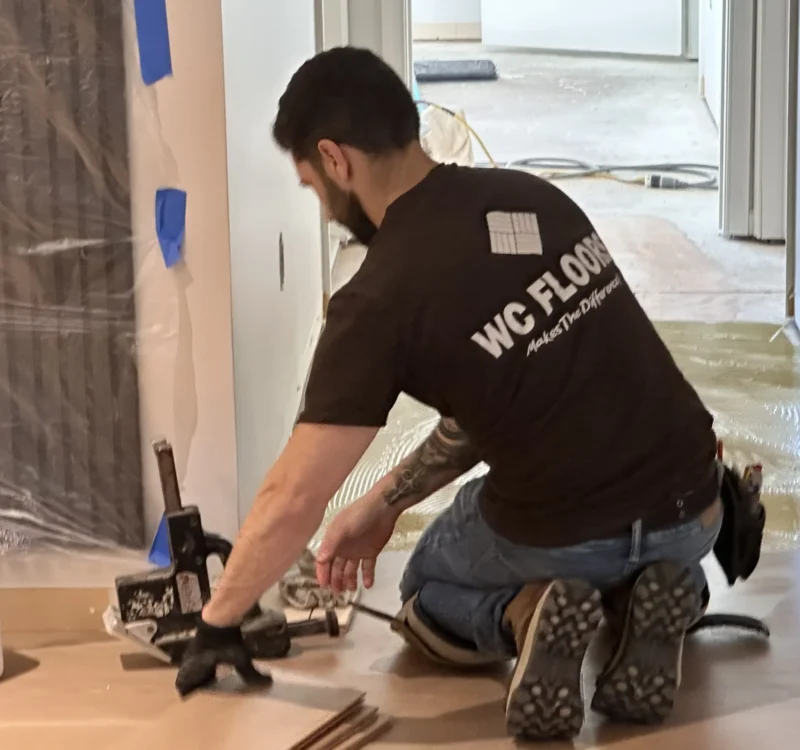 WC Floors Team Installing Solid Hardwood Flooring in Denville, New Jersey Flooring Contractor In Mendham NJ - Wc Floors