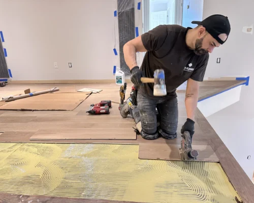 WC Floors Team Installing Glue-Down Engineered Flooring in Denville, New Jersey Hardwood Floor Installation in Morristown NJ – WC Floors