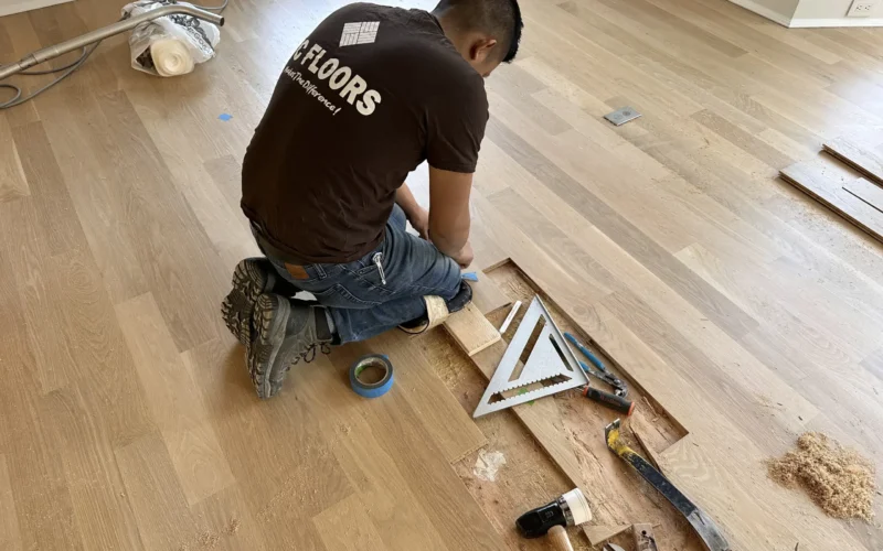 WC Floors Team Performing Hardwood Floor Repair in New Jersey WC Floors team repairing hardwood flooring New Jersey