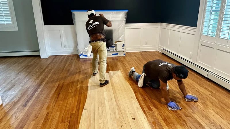 WC Floors Team Applying DuraSeal Stain in New Jersey WC Floors team applying DuraSeal stain on hardwood floors in New Jersey